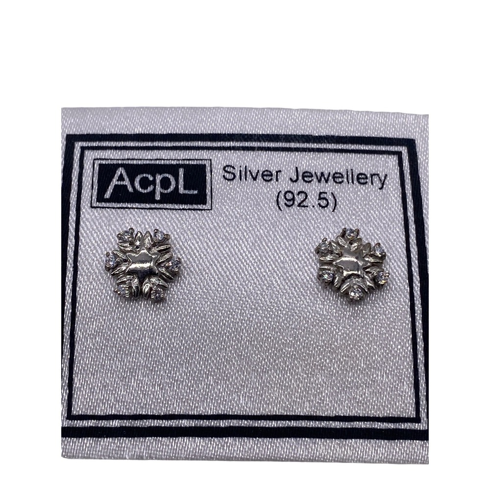 Acpl 925 Sterling Silver Snowflake Stud Earrings Women 1cm Silver Winter Classic